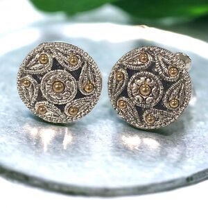 Vintage Napier Silver and Gold Tone Ornate Round Screw on Earrings Signed